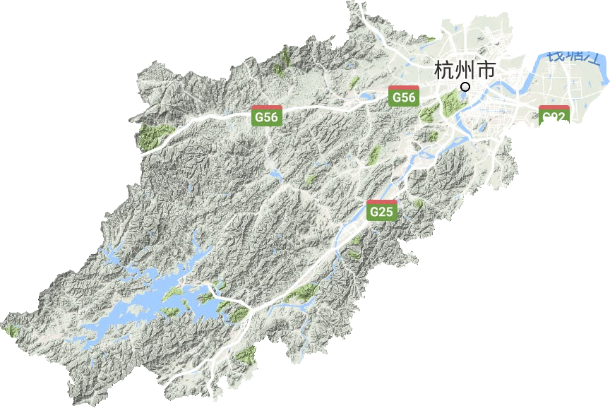 杭州市高清地形地图,杭州市高清谷歌地形地图