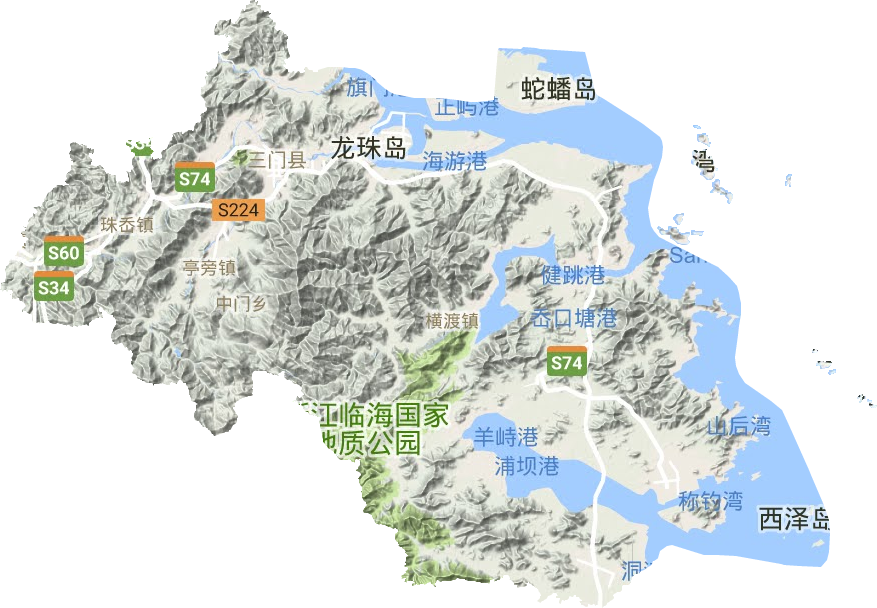 三门县地形图