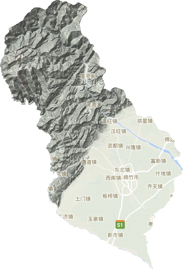绵竹市地形图
