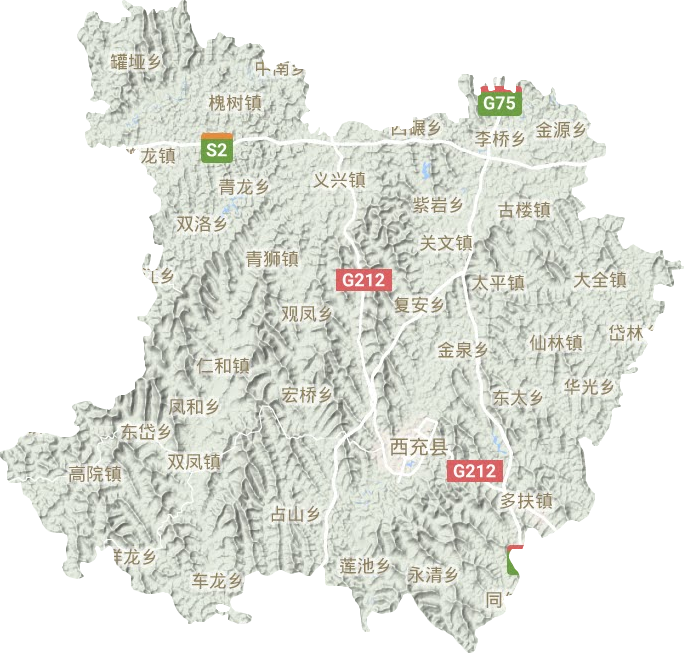 西充县地形图