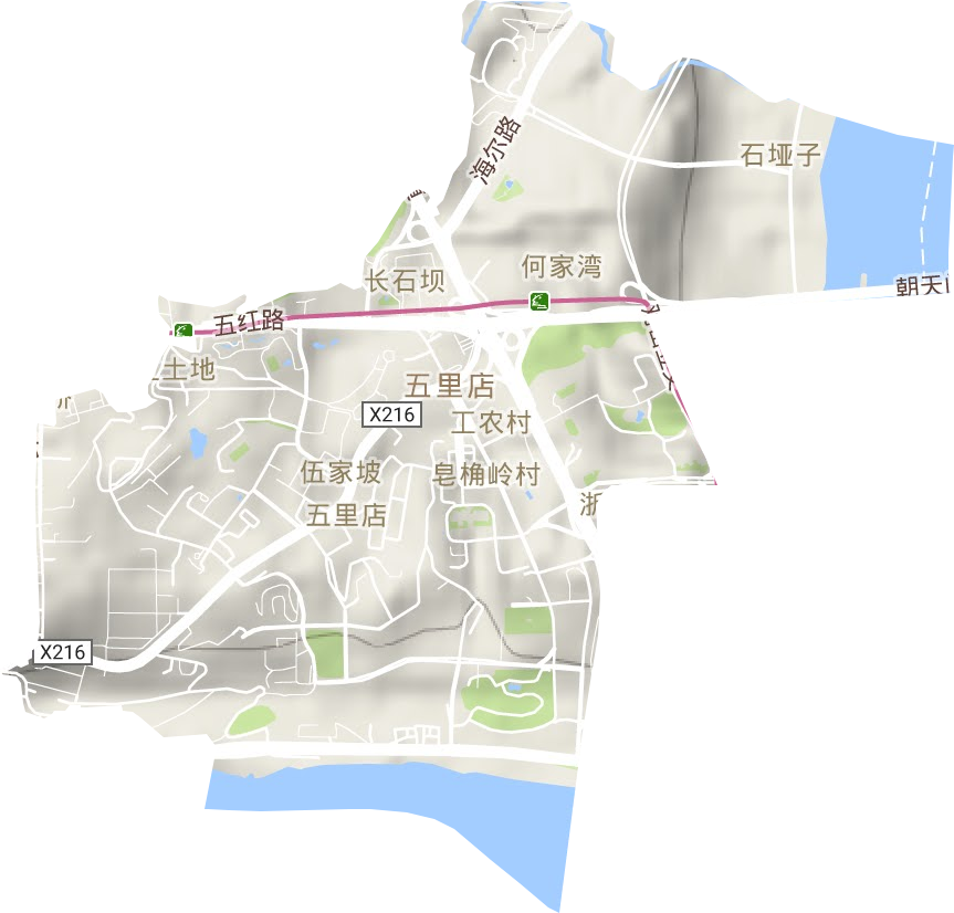 五里店街道地形图