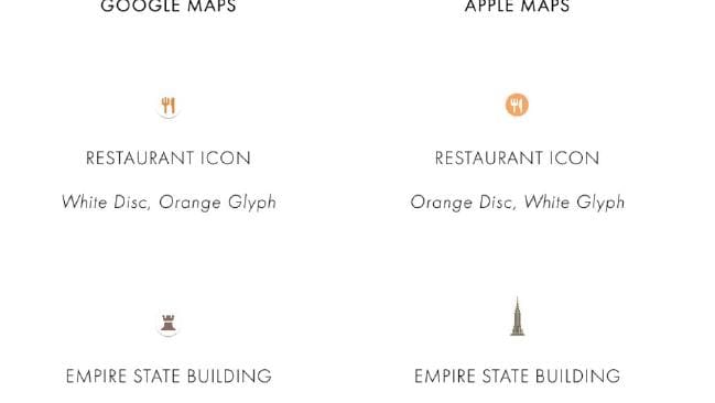 几乎毫无区别的苹果地图和谷歌地图图标系统