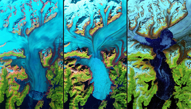 卫星地图显示北美冰川每一年都在融化，美国拟对地球观测数据收费